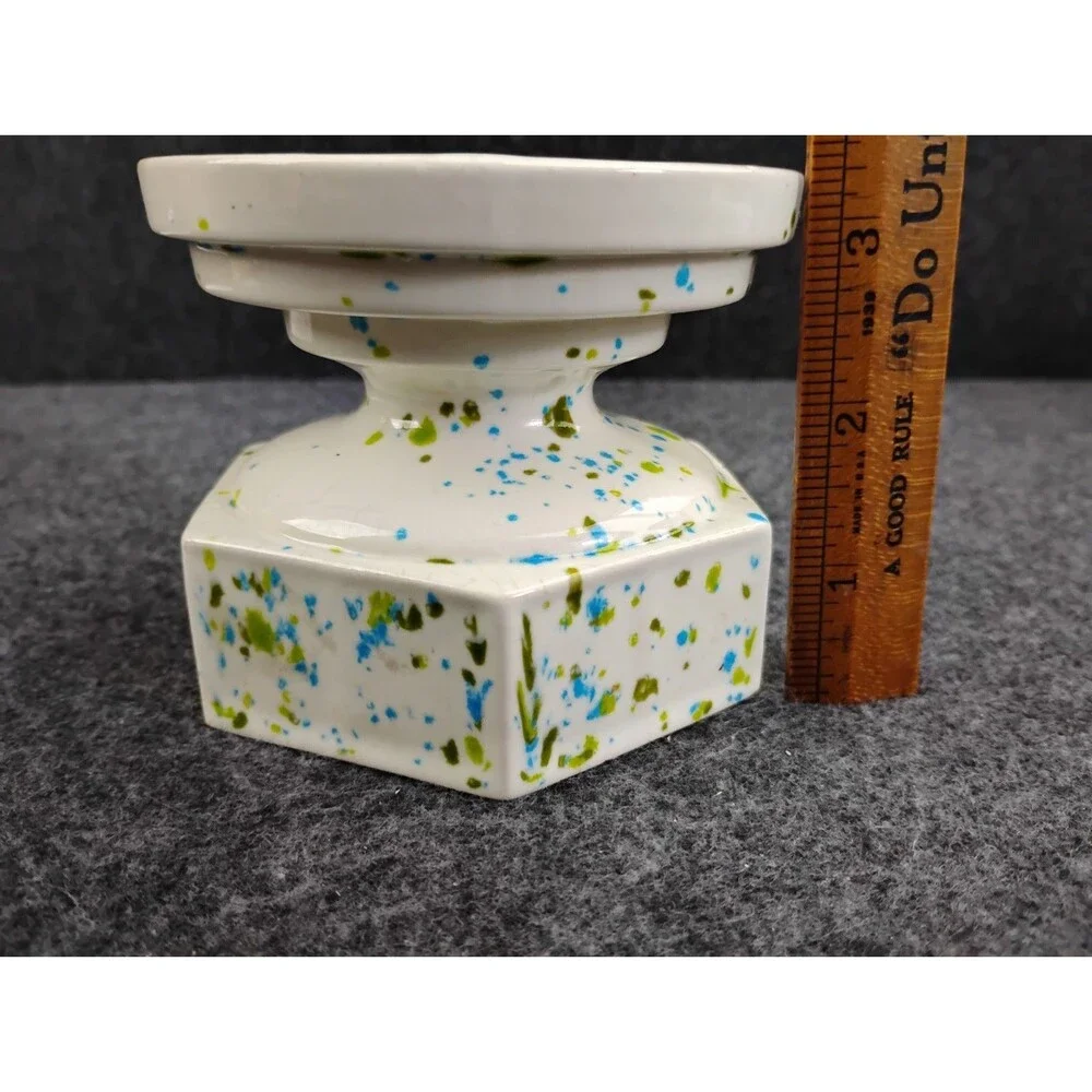 Vintage Ceramic Pillar Candle Holder Base Stand Pedestal Riser Speckled